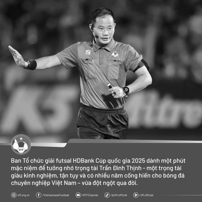 Trọng tài Trần Đình Thịnh được tưởng nhớ tại giải futsal